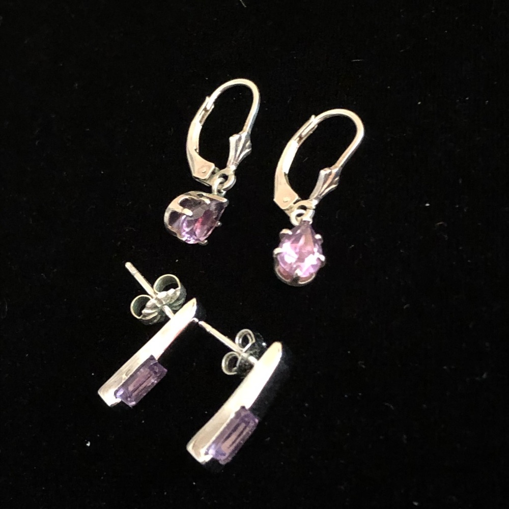 Set of 2 purple and sterling silver earrings
